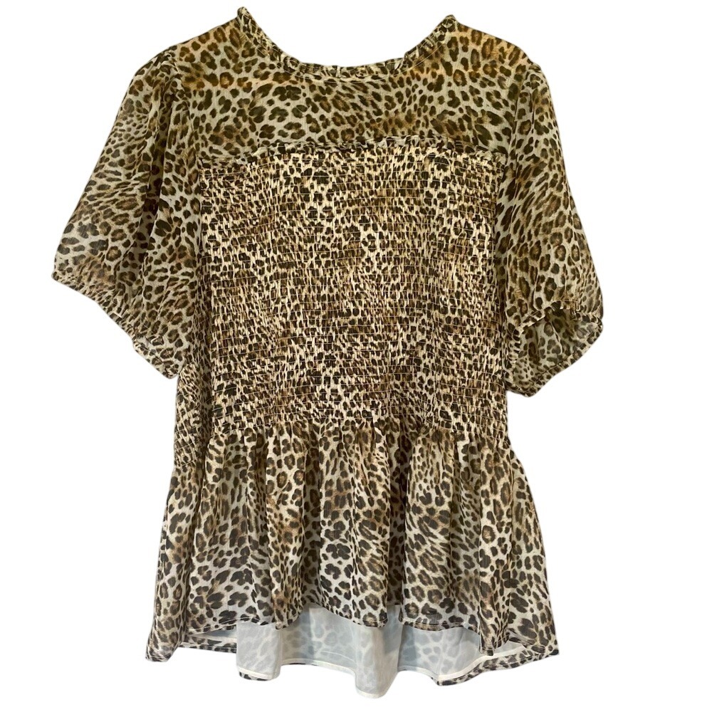 Torrid Smocked Peplum Keyhole Leopard Top - Picture 1 of 10